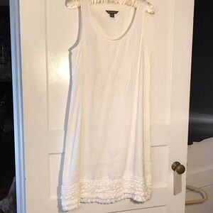 Tommy Bahama White Linen Sleeveless Dress size small Frayed Fringe edge